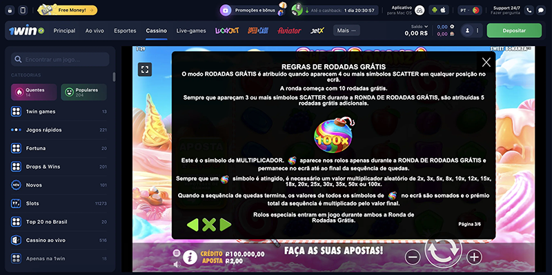 1win sweet bonanza baixar