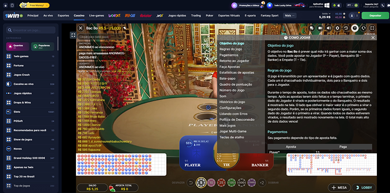 Bac Bo 1win como jogar